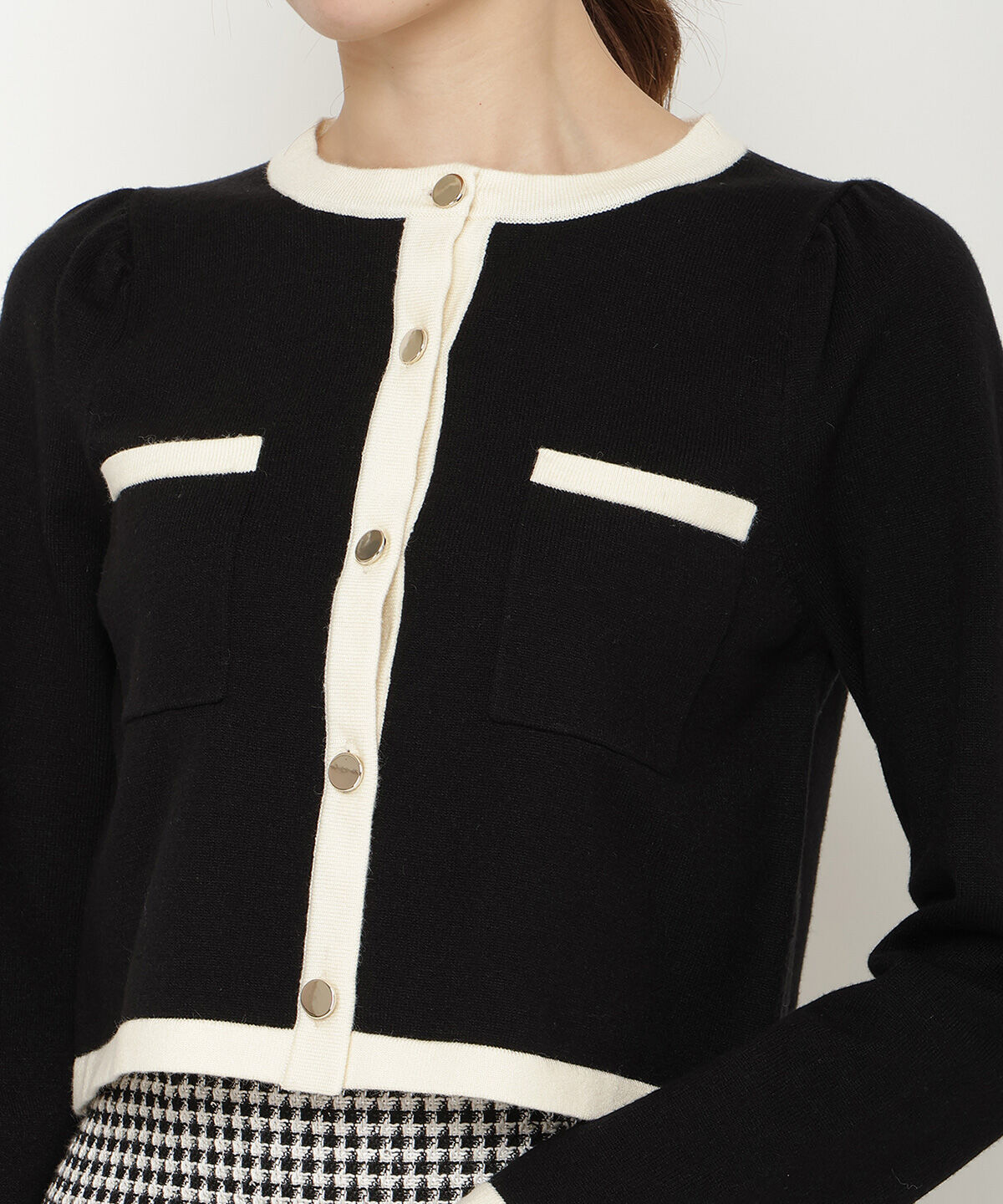 アンドクチュール「配色トリミングニットカーディガン」|カーディガン|