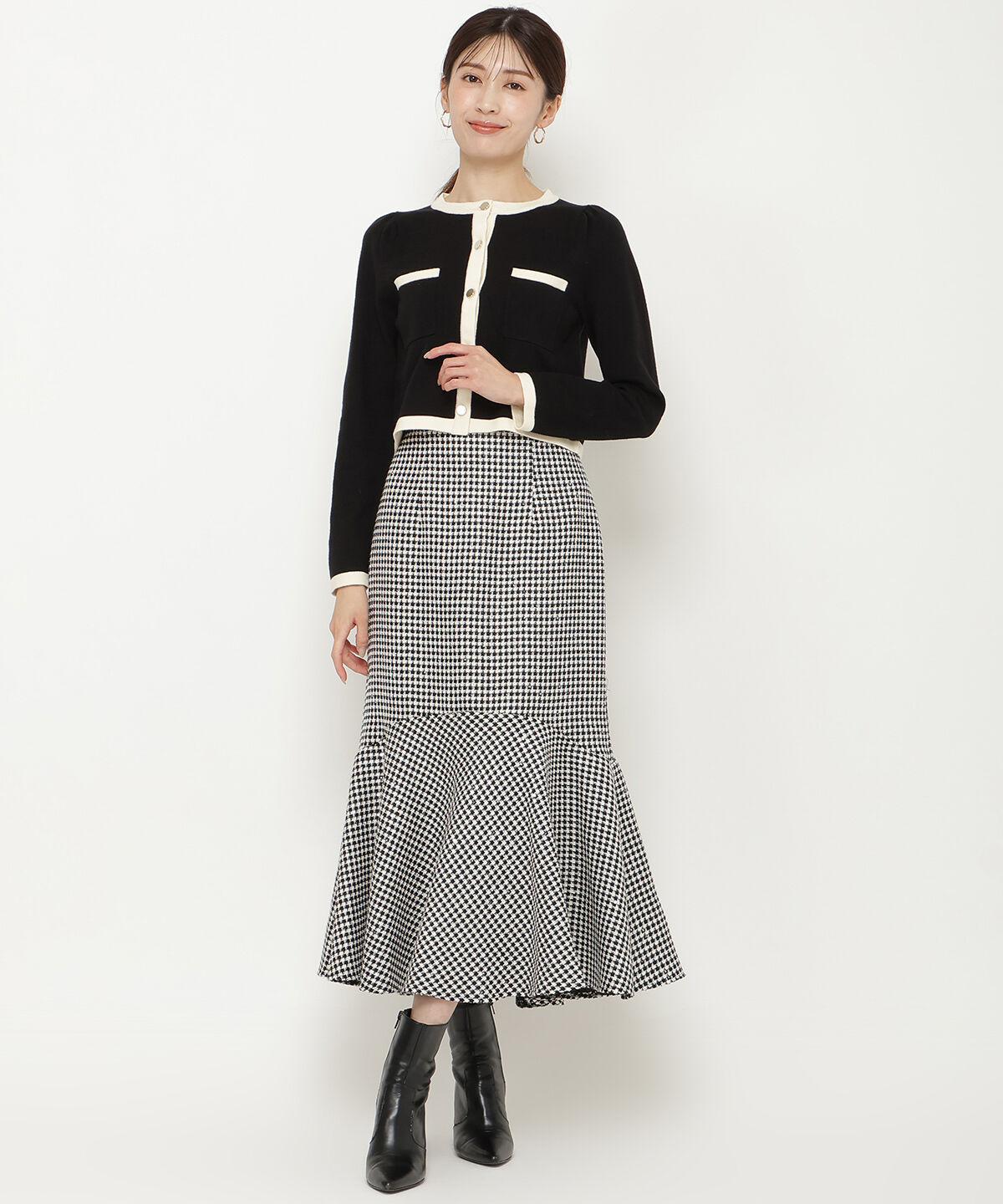 アンドクチュール「配色トリミングニットカーディガン」|カーディガン|