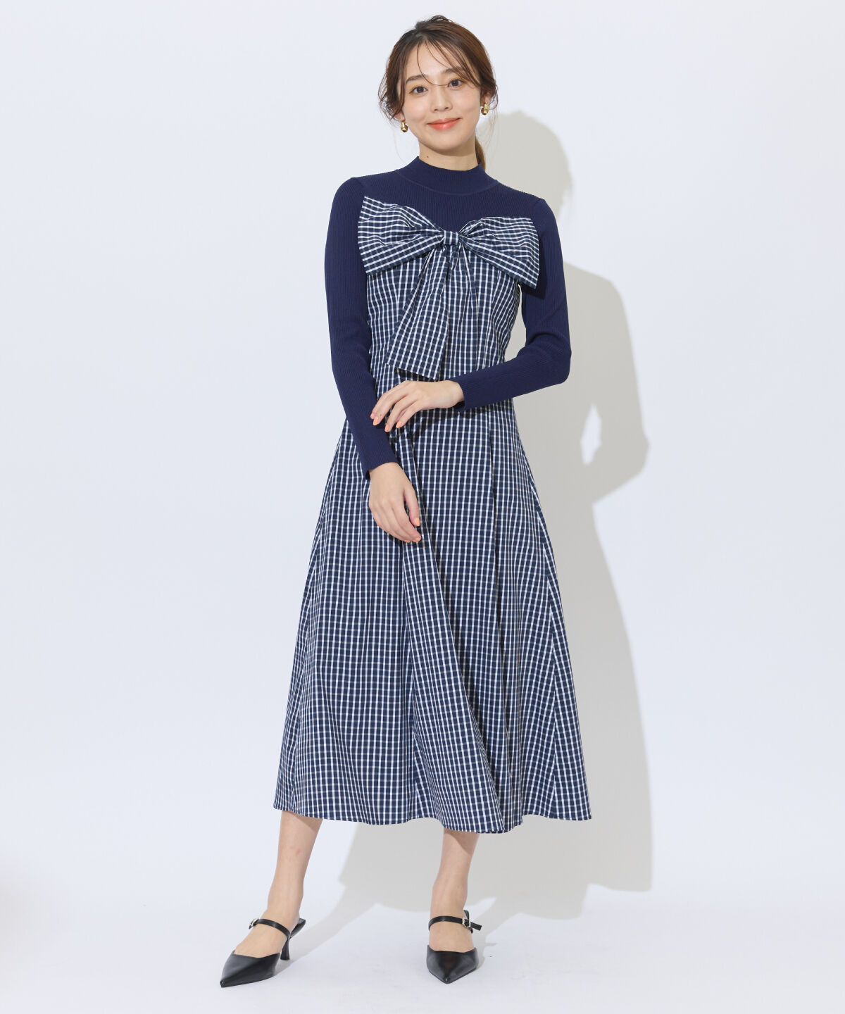 アンドクチュール「ギンガムチェック柄ドッキングワンピース」|ワンピース|
