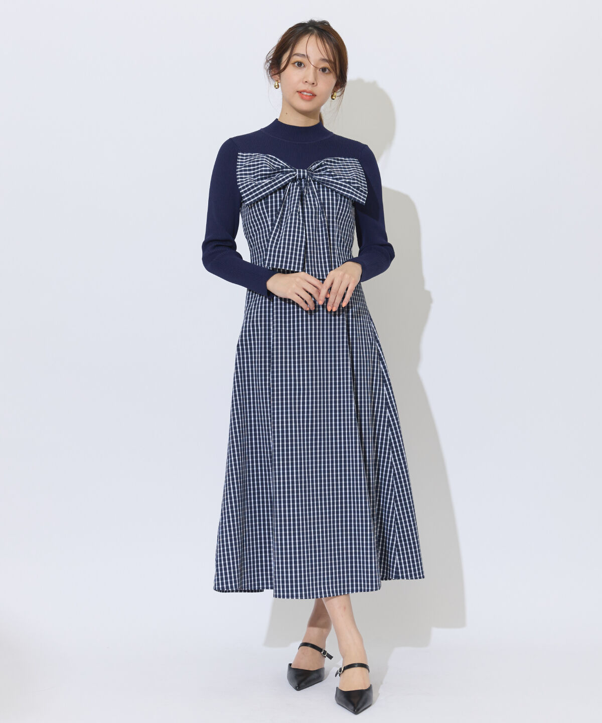 アンドクチュール「ギンガムチェック柄ドッキングワンピース」|ワンピース|