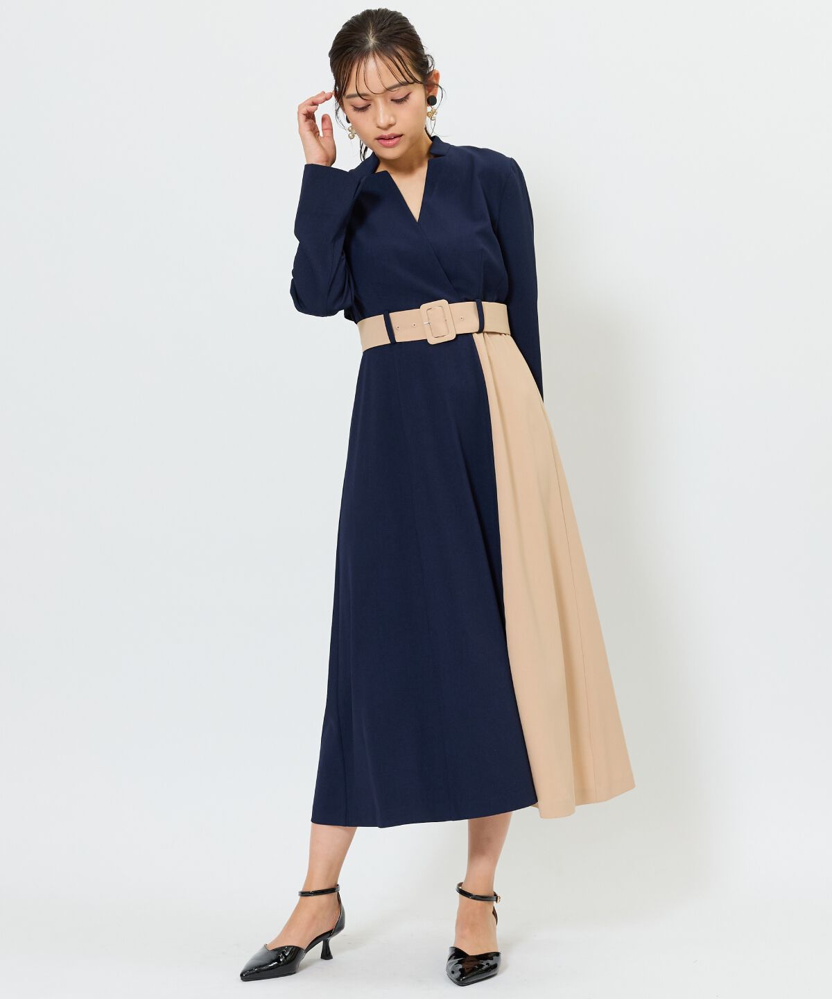 アンドクチュール「バイカラーカシュクールワンピース」|ワンピース|