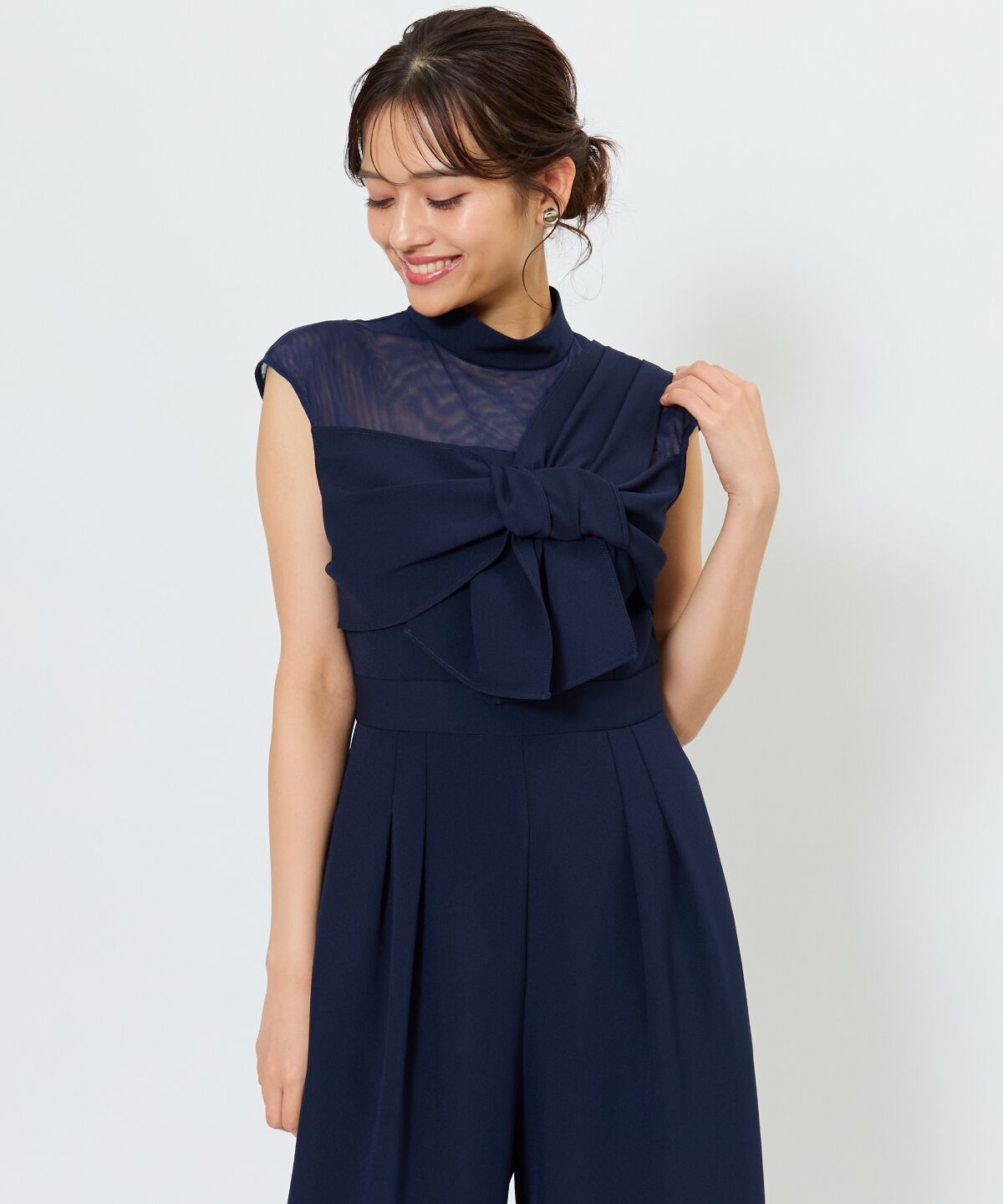 アンドクチュール「アシメショルダーリボンオールインワン」|オールインワン|