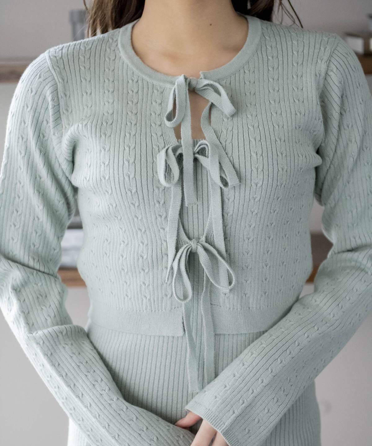 REDYAZEL「リボンカーディガン＆ミニ丈ワンピースセット」|ワンピース|