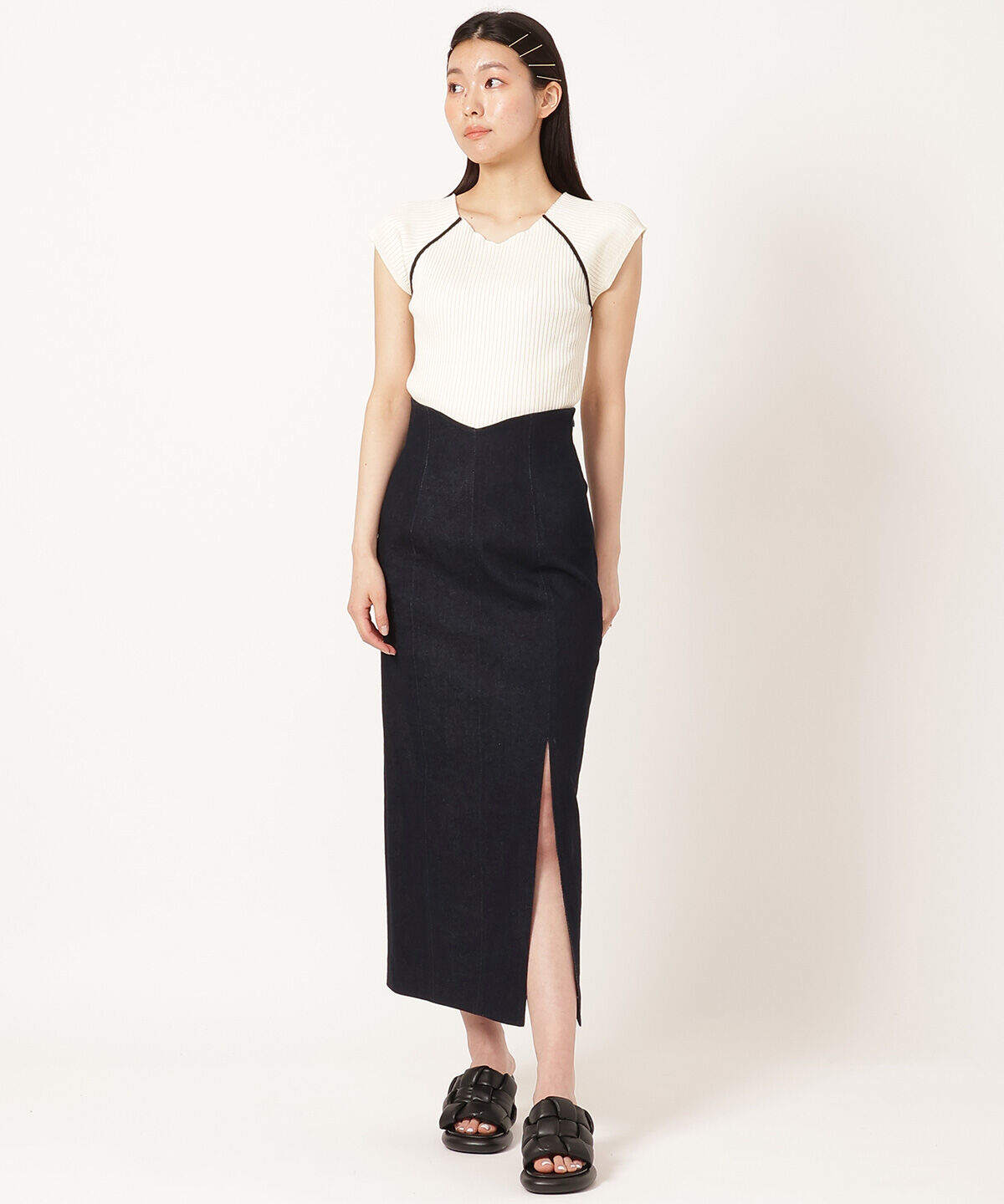 REDYAZEL「ラインフレンチスリーブニットプルオーバー」|ニット・セーター|