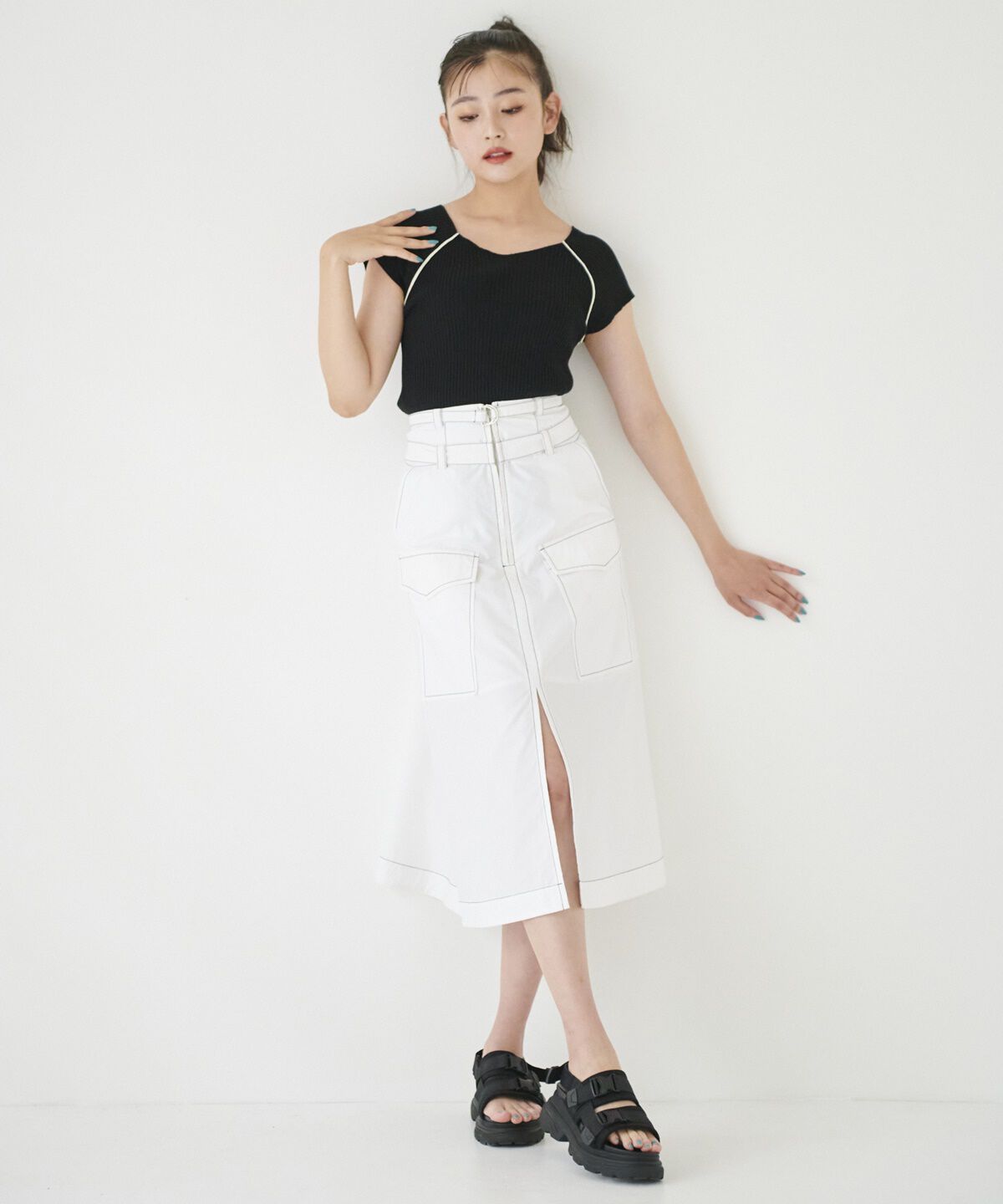 REDYAZEL「ラインフレンチスリーブニットプルオーバー」|ニット・セーター|