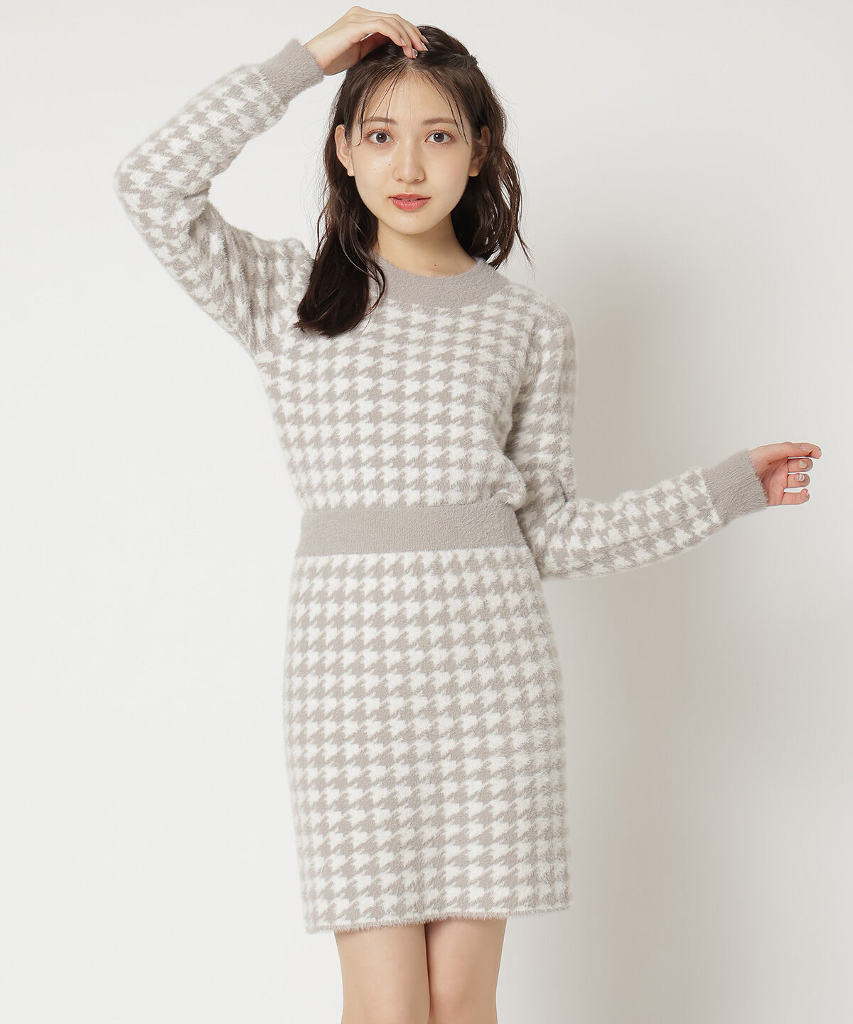 REDYAZEL「千鳥シャギースカート」|タイト|グレー