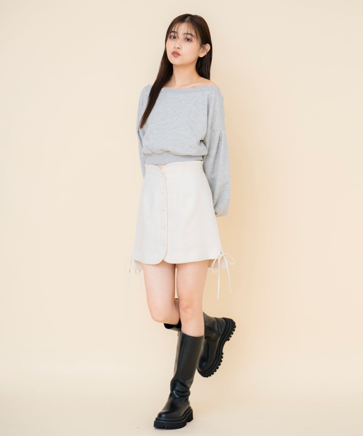 REDYAZEL「フロントボタンミニスカート」|台形|