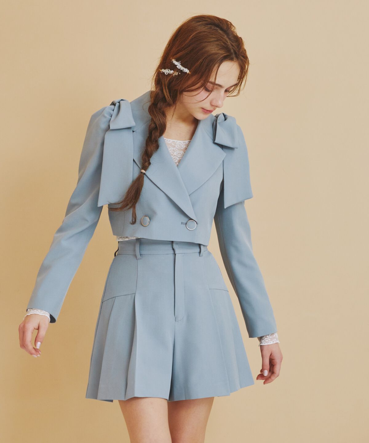 REDYAZEL「プリーツショートパンツ」|キュロット|ブルー