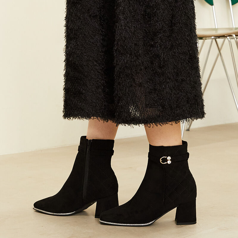 ORiental TRaffic「グリッターラインキルティングブーツ/31435」|ショートブーツ|BLACK