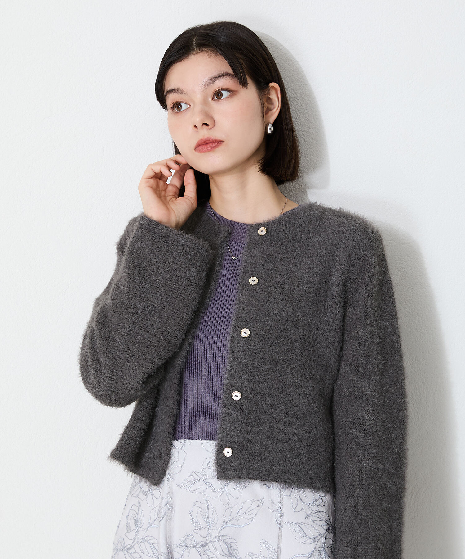 ORiental TRaffic「クロップドシャギーニットカーディガン」|ニット・セーター|CH.GREY