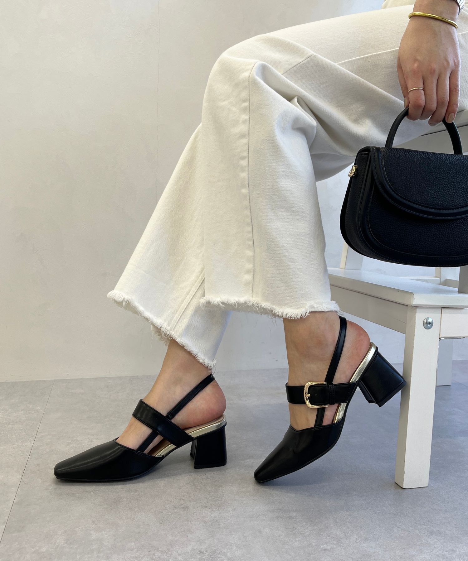 ORiental TRaffic「【トレンド】変形ヒールバックストラップパンプス/41101 パンプス 人気 売れてる スクエアトゥ」|サンダル|