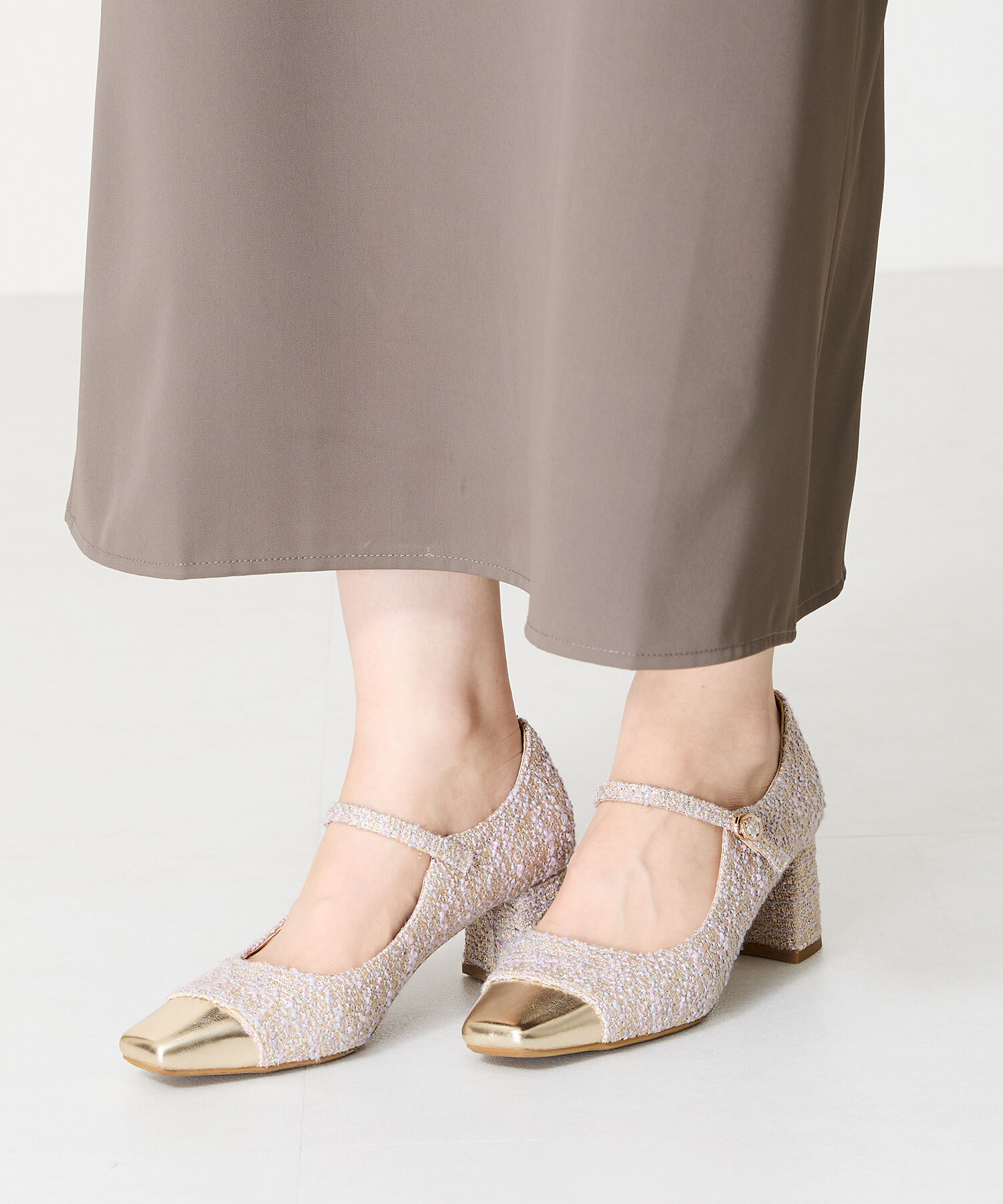 ORiental TRaffic「ツイード切替ワン ストラップパンプス /41309」|パンプス|