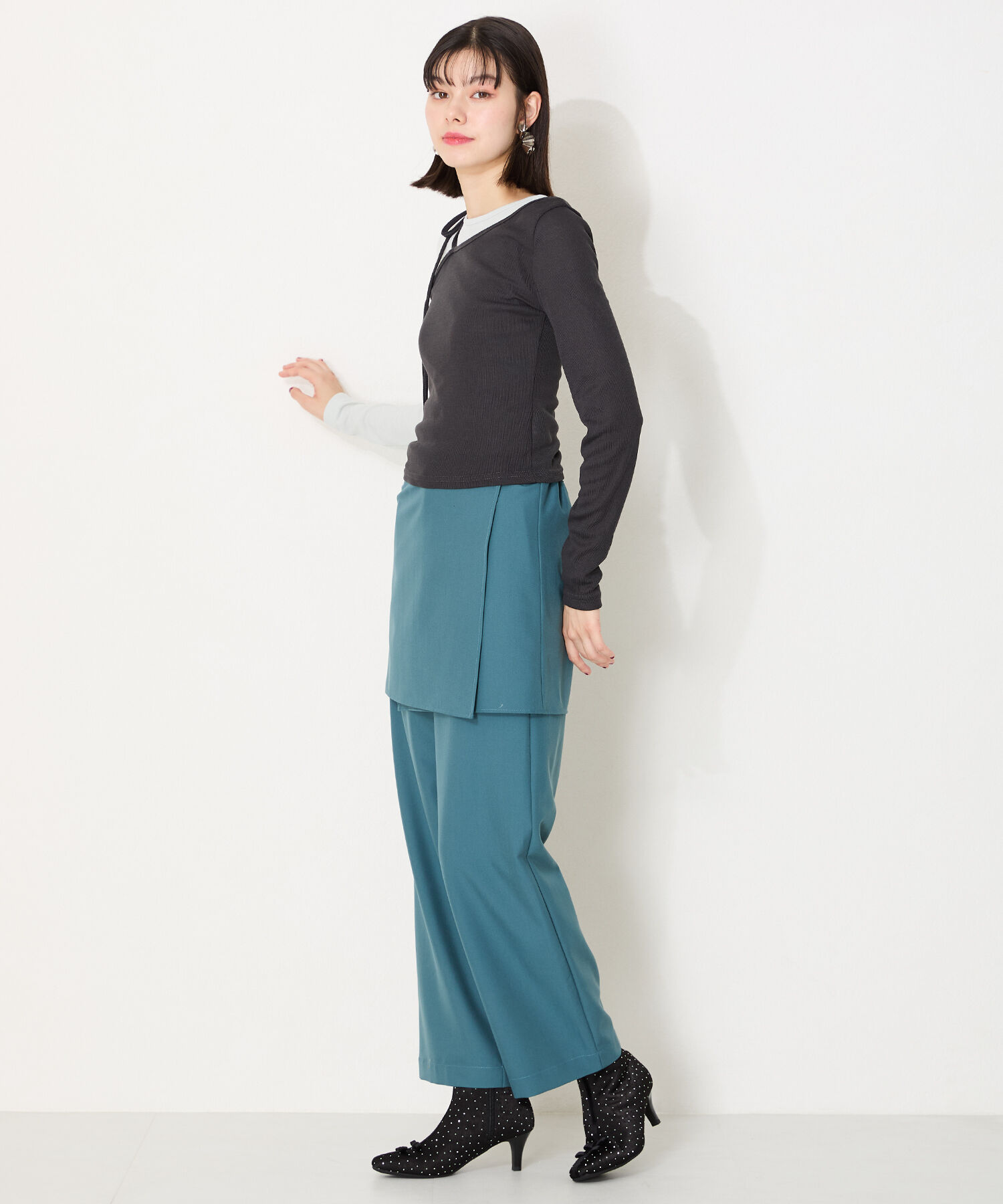 ORiental TRaffic「●2024秋冬新作●リボンモチーフラインストーンヒールブーツ/41436」|ショートブーツ|