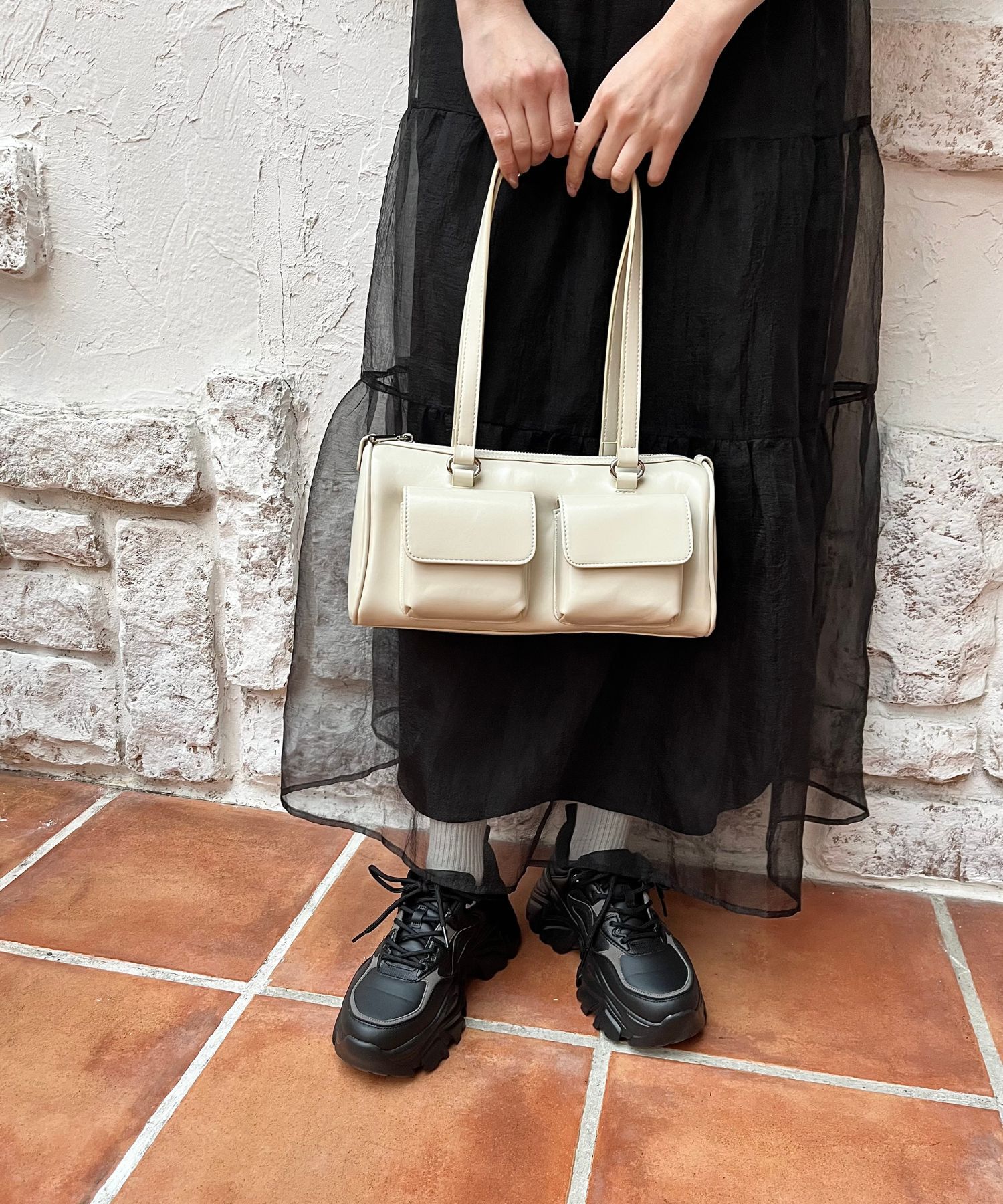 ORiental TRaffic「【トレンド】●2025春夏新作●ダブルポケットボストンバッグ/BA-247 ショルダーバッグ」|ボストンバッグ|