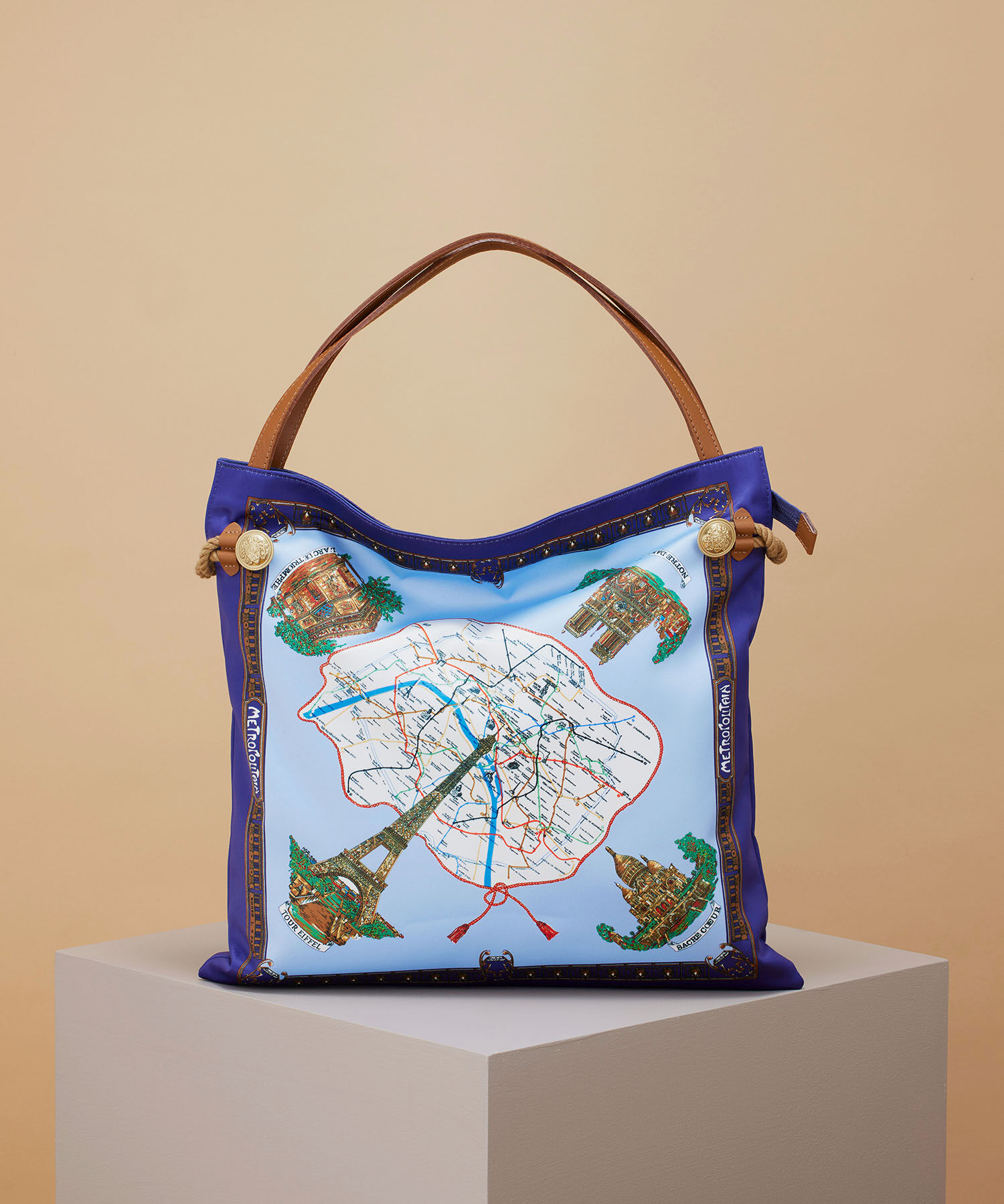 TOPKAPI TREASURE「【TREASURE TOPKAPI】マイルドサテン スカーフ柄 トートバッグ」|トートバッグ|ブルー