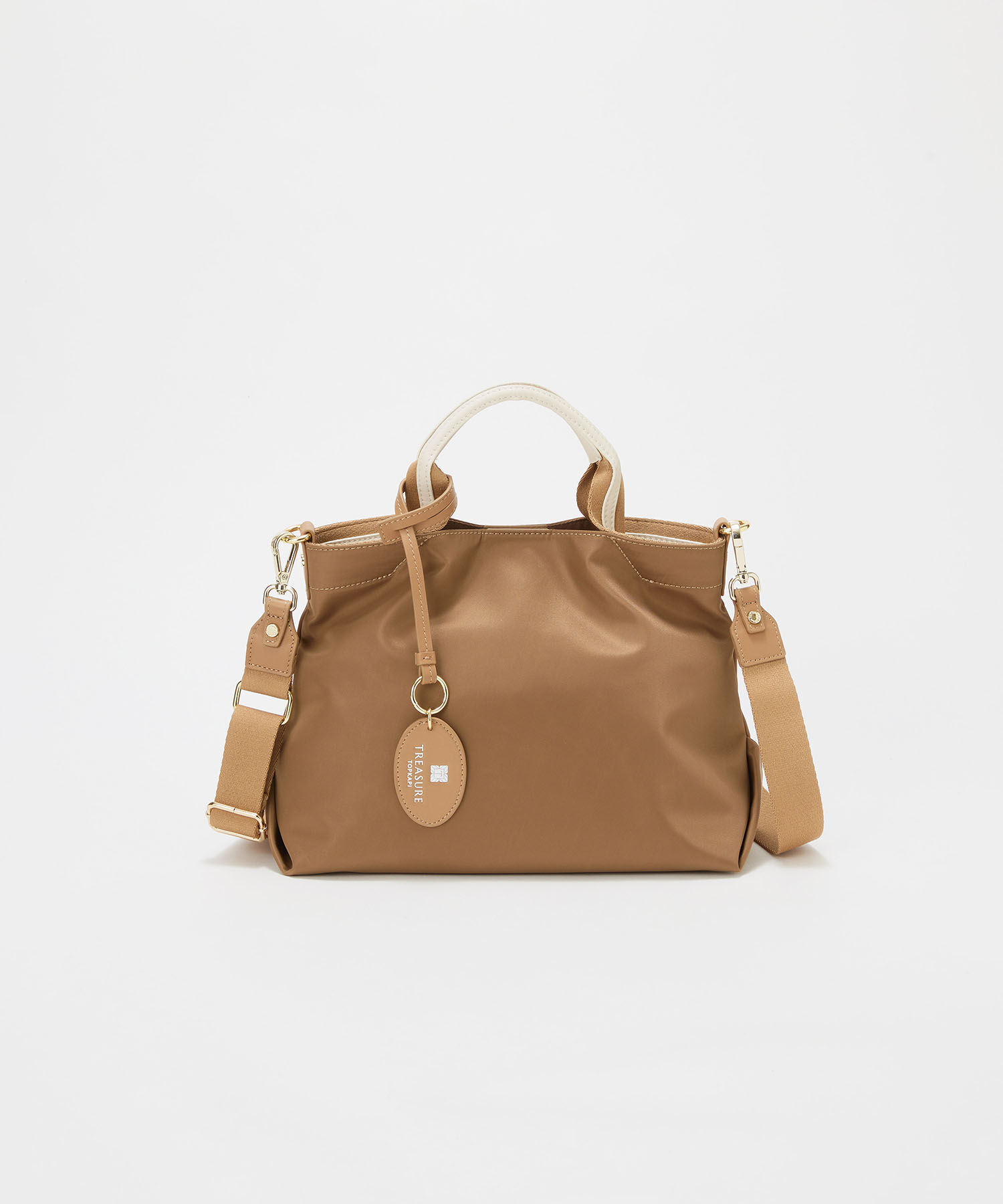 TOPKAPI BREATH「【TREASURE TOPKAPI】ストライプハンドル ナイロン 2way ミニ トートバッグ」|ショルダー・メッセンジャー|キャメル