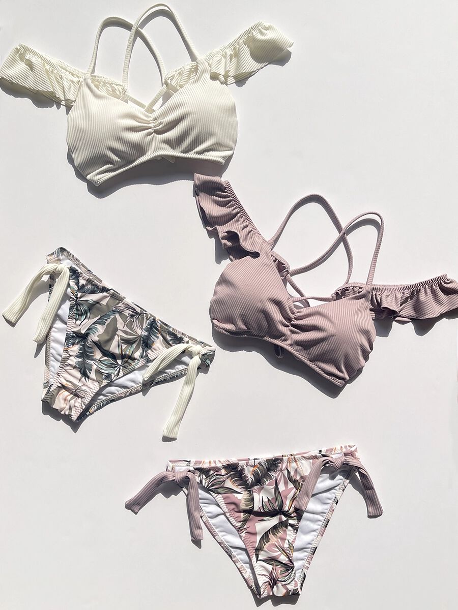 PEAK&PINE「ヴィンテージリーフ柄フレアショルダービキニ」|ビキニ|