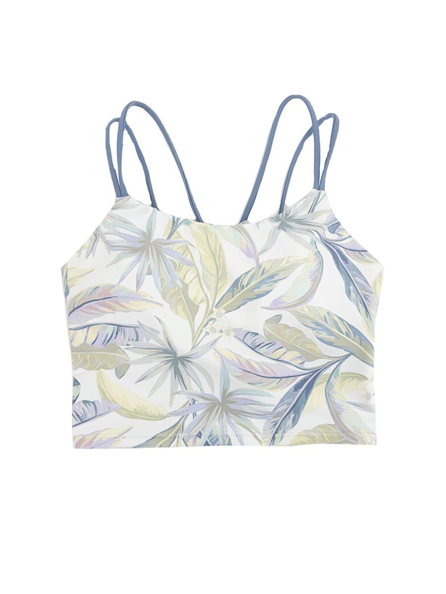 ALBOVE「ペールトーンリーフ柄ストラッピーショルダーブラ」|ビキニトップス|