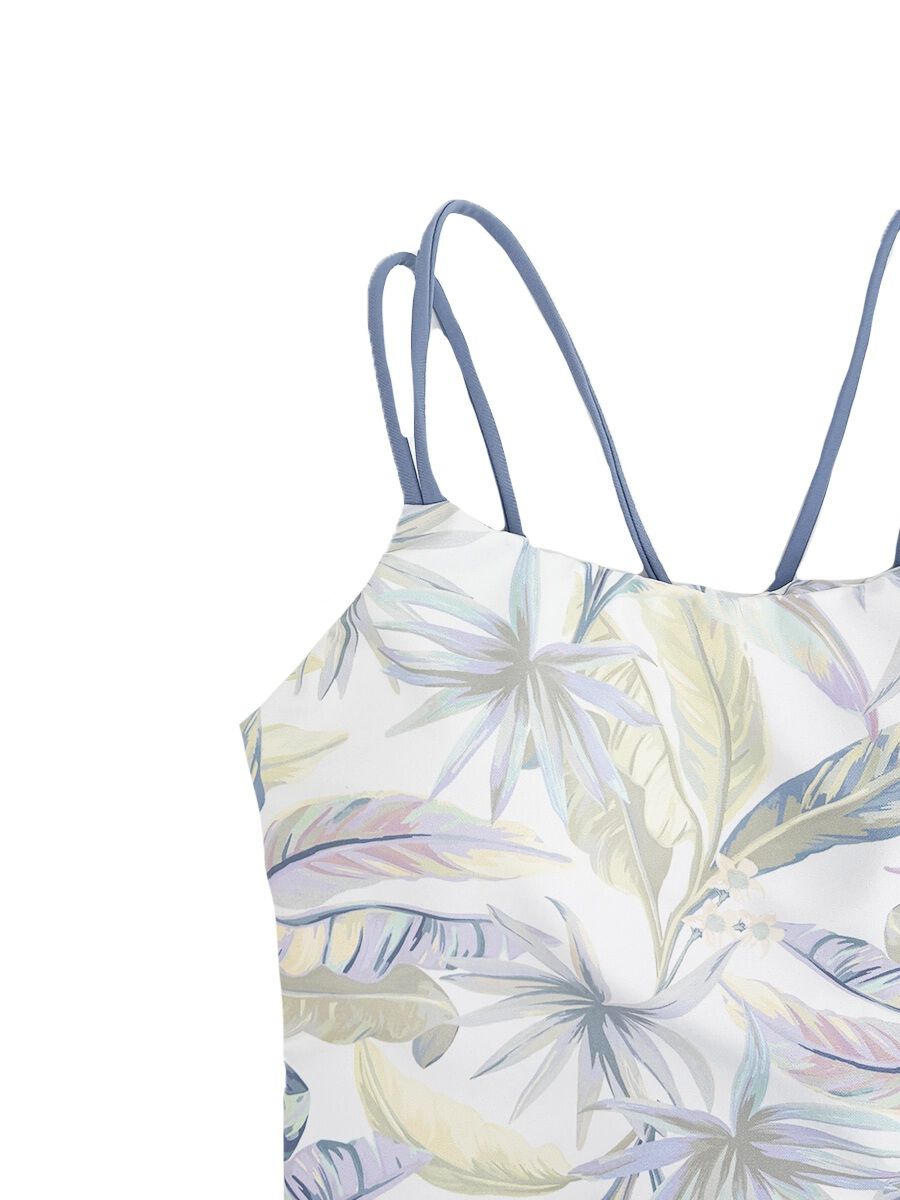 ALBOVE「ペールトーンリーフ柄ストラッピーショルダーブラ」|ビキニトップス|