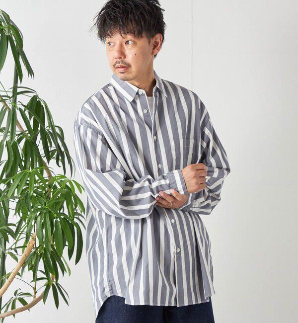 SHIPS any「SHIPS any: オーバーサイズ レギュラーカラー チェック／ストライプ 長袖 シャツ◇」|シャツ・ブラウス|