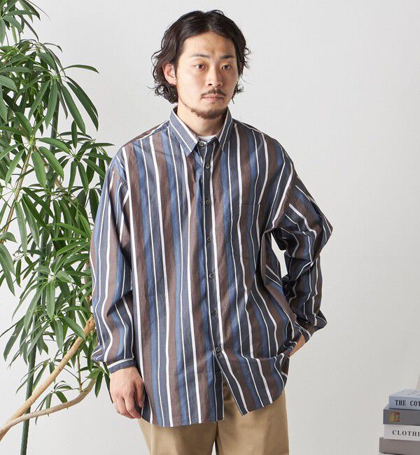 SHIPS any「SHIPS any: オーバーサイズ レギュラーカラー チェック／ストライプ 長袖 シャツ◇」|シャツ・ブラウス|