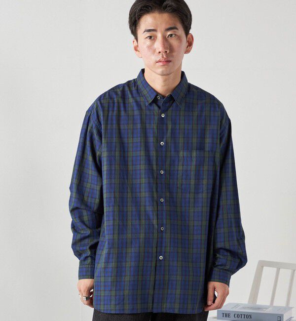 SHIPS any「SHIPS any: オーバーサイズ レギュラーカラー チェック／ストライプ 長袖 シャツ◇」|シャツ・ブラウス|