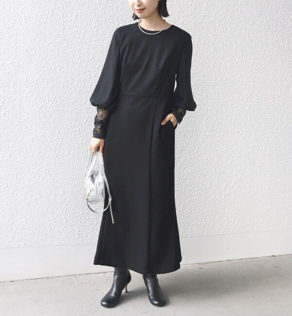 SHIPS for women「【SHIPS別注】kaene:ブラック フォーマル レース スリーブ ワンピース（セレモニー対応可）」|ワンピース|