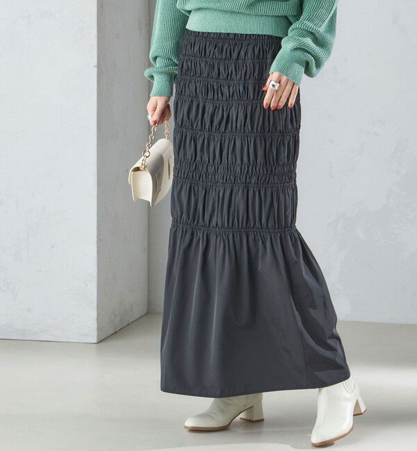 SHIPS for women「〈手洗い可能〉シャーリングギャザースカート 24SS ◇」|スカート|ブラック