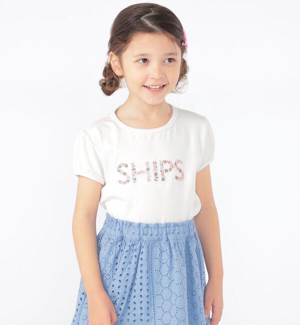 SHIPS KIDS「SHIPS KIDS:100～130cm / ガーリー 刺繍 ロゴ TEE」|Tシャツ・カットソー|オフホワイト
