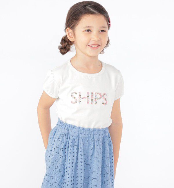 SHIPS KIDS「SHIPS KIDS:100～130cm / ガーリー 刺繍 ロゴ TEE」|Tシャツ・カットソー|
