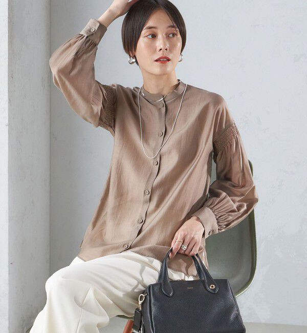 SHIPS for women「〈手洗い可能〉バンドカラー 袖 シャーリング ブラウス」|シャツ・ブラウス|