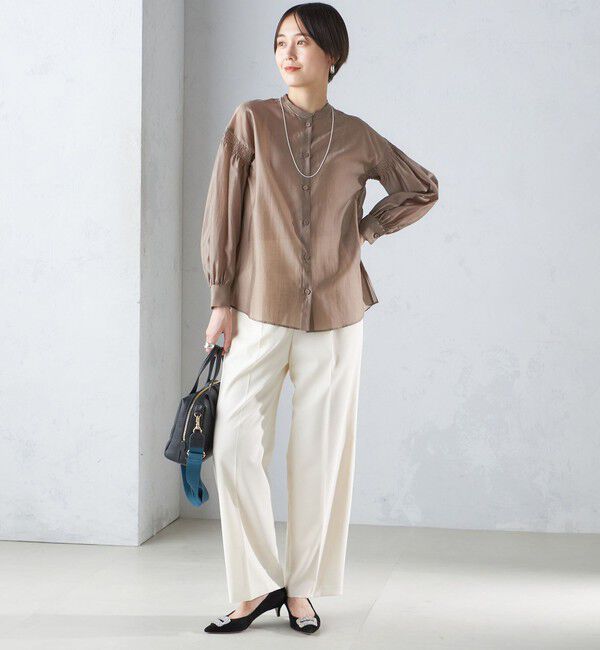 SHIPS for women「〈手洗い可能〉バンドカラー 袖 シャーリング ブラウス」|シャツ・ブラウス|