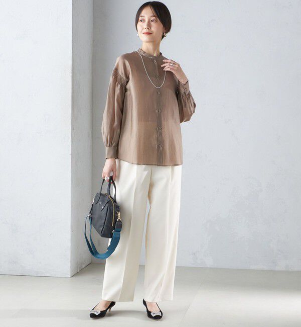 SHIPS for women「〈手洗い可能〉バンドカラー 袖 シャーリング ブラウス」|シャツ・ブラウス|