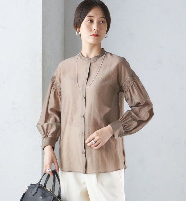 SHIPS for women「〈手洗い可能〉バンドカラー 袖 シャーリング ブラウス」|シャツ・ブラウス|