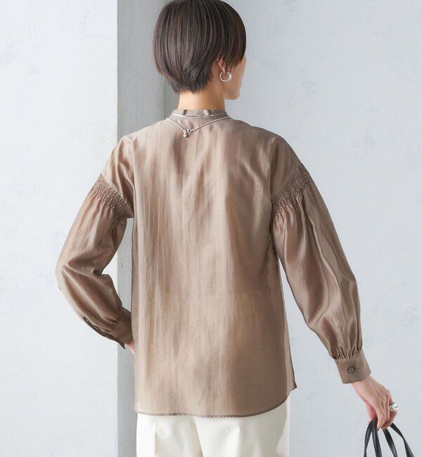 SHIPS for women「〈手洗い可能〉バンドカラー 袖 シャーリング ブラウス」|シャツ・ブラウス|