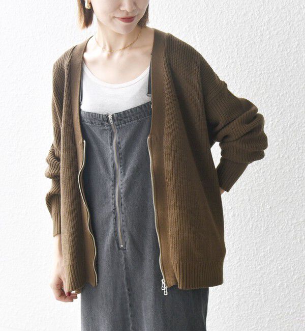 SHIPS any「SHIPS any:〈手洗い可能〉畦編み ドライバーズ Vネック ショート ジップ カーディガン◇」|カーディガン|