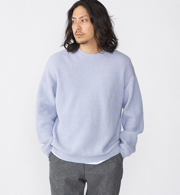 SHIPS「SHIPS:〈手洗い可能〉7ゲージ ブラッシュド コットン クルーネック プルオーバー ニット」|ニット・セーター|ライトブルー