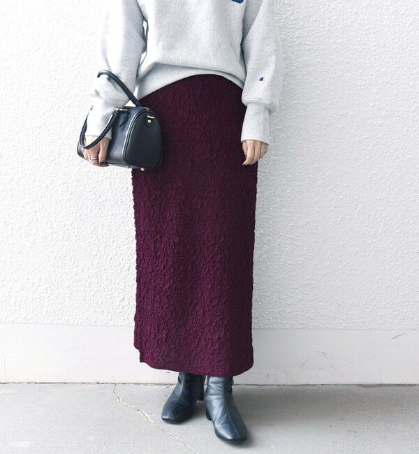 SHIPS any「SHIPS any:〈手洗い可能〉ジャカード バンピー Iライン ロング スカート」|スカート|ワイン