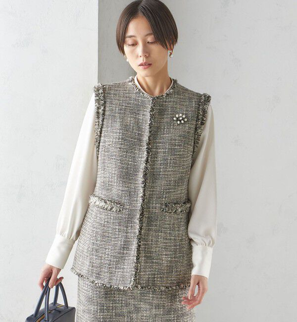 SHIPS for women「スラブ ツイード ロング ジレ（セレモニー対応可）」|ベスト・ジレ|