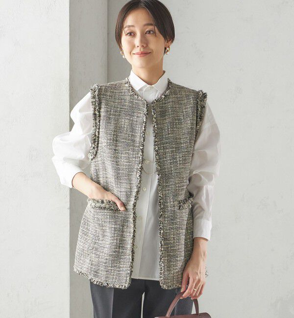 SHIPS for women「スラブ ツイード ロング ジレ（セレモニー対応可）」|ベスト・ジレ|