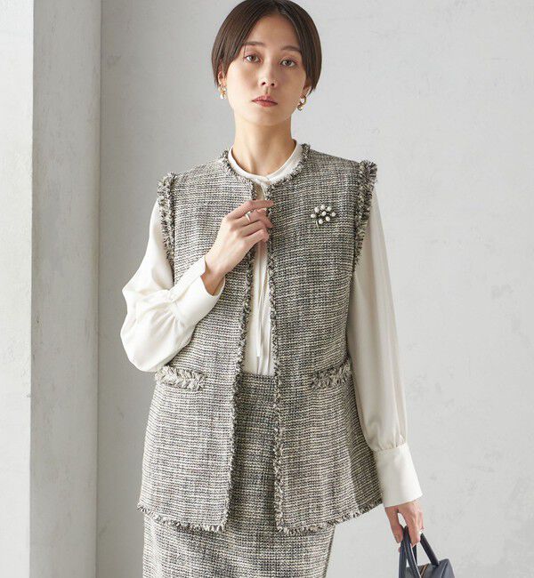SHIPS for women「スラブ ツイード ロング ジレ（セレモニー対応可）」|ベスト・ジレ|