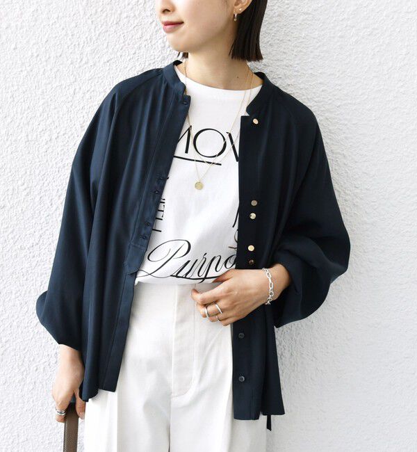 SHIPS for women「〈手洗い可能〉メタル ボタン シャンブレー ブラウス」|シャツ・ブラウス|ネイビー