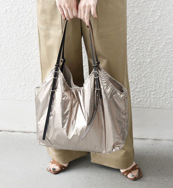 SHIPS any「SHIPS any: A4 メタリック ナイロン トート バッグ」|トートバッグ|ゴールド