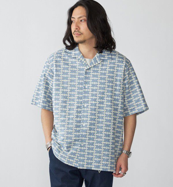 SHIPS「SHIPS: オープンカラー エンブロイダリー ショートスリーブ シャツ」|シャツ・ブラウス|ライトブルー