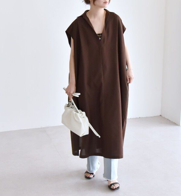 quaranciel「quaranciel:〈洗濯機可能〉リネン ライク スキッパー シャツ ワンピース＆パンツ セットアップ」|ワンピース|