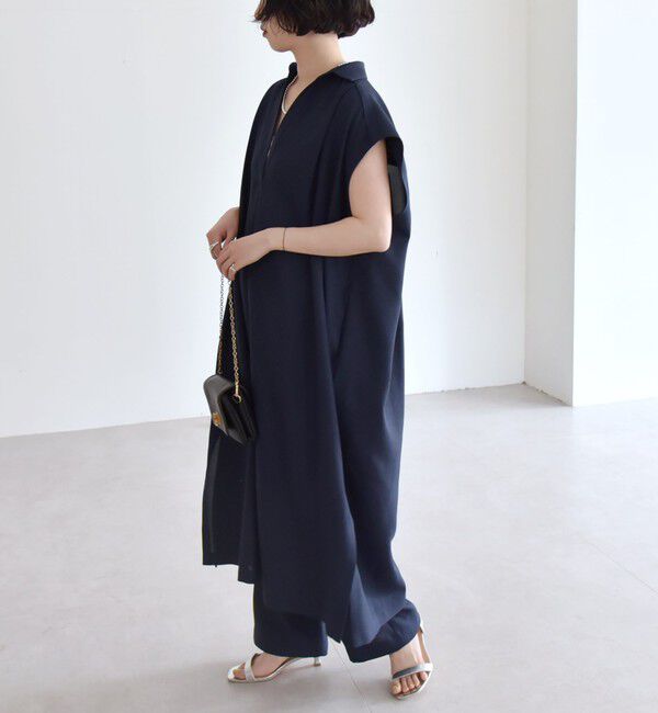 quaranciel「quaranciel:〈洗濯機可能〉リネン ライク スキッパー シャツ ワンピース＆パンツ セットアップ」|ワンピース|