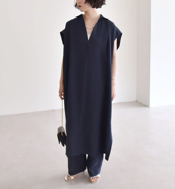 quaranciel「quaranciel:〈洗濯機可能〉リネン ライク スキッパー シャツ ワンピース＆パンツ セットアップ」|ワンピース|