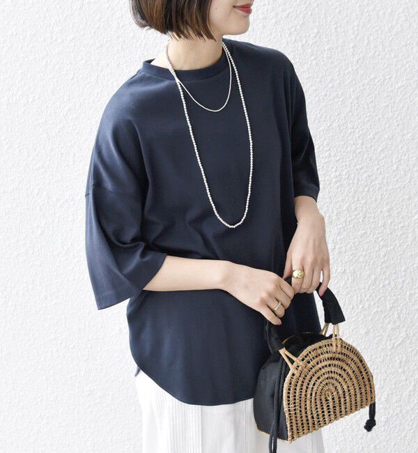 SHIPS any「SHIPS any:〈接触冷感/汗染み防止加工/洗濯機可能〉ラウンドヘム クルー ビッグ TEE」|Tシャツ・カットソー|ネイビー