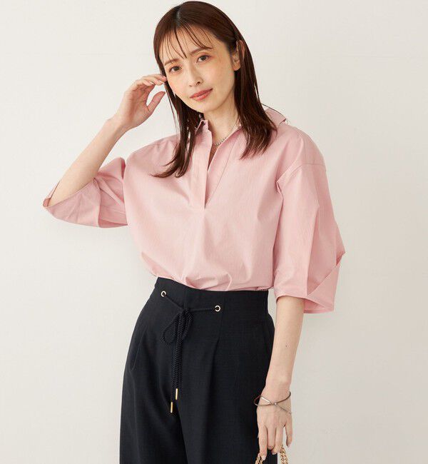 SHIPS Colors 「SHIPS Colors:〈手洗い可能〉ストレッチ スキッパー シャツ」|シャツ・ブラウス|ピンク