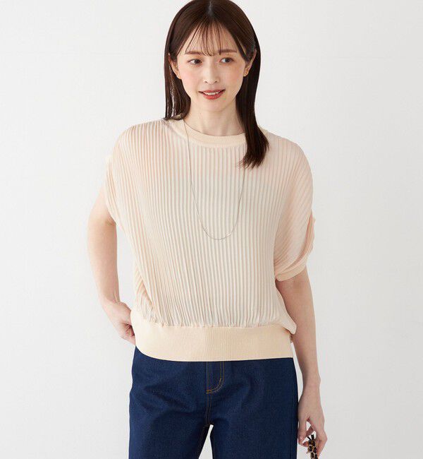 SHIPS Colors 「SHIPS Colors:〈手洗い可能〉プリーツ ニット コンビ プルオーバー」|シャツ・ブラウス|